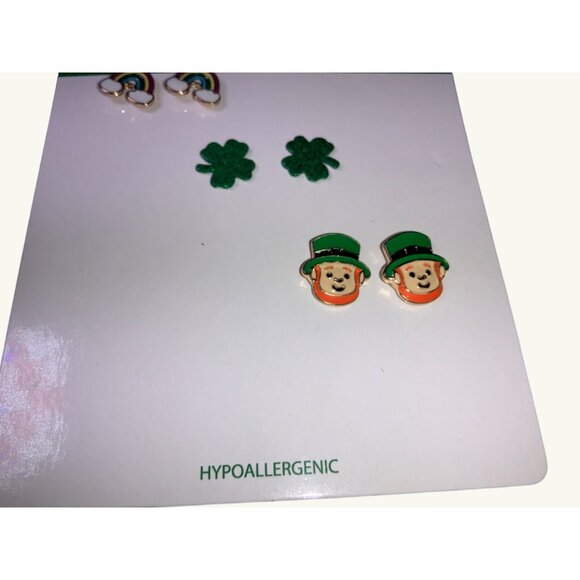 St Patrick's Day Earrings-  Set of 3 Pairs Rainbow, Shamrock, Leprechaun - Picture 4 of 7